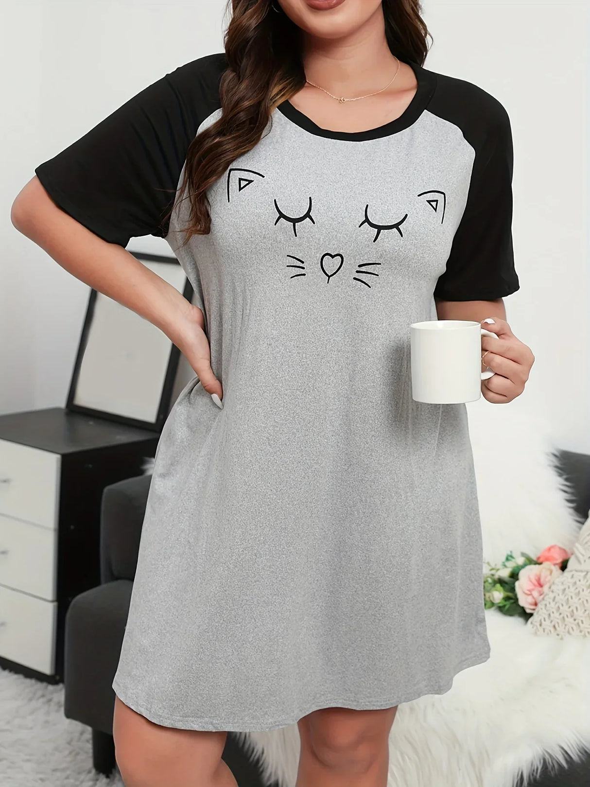 Plus Size Fashion Loungewear Dress, Women's Plus Cartoon