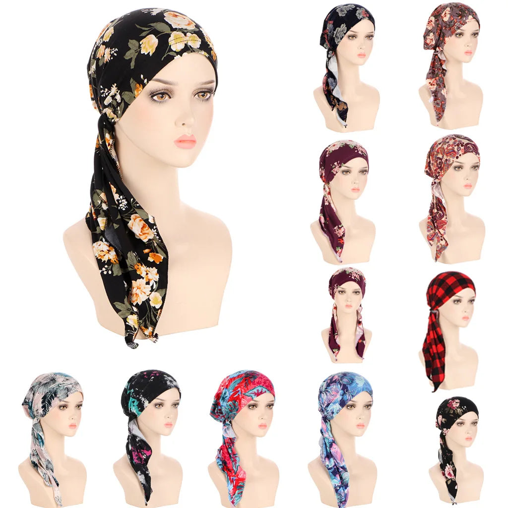 Muslims Women Turban Hat Headscarf Cotton Print Flower