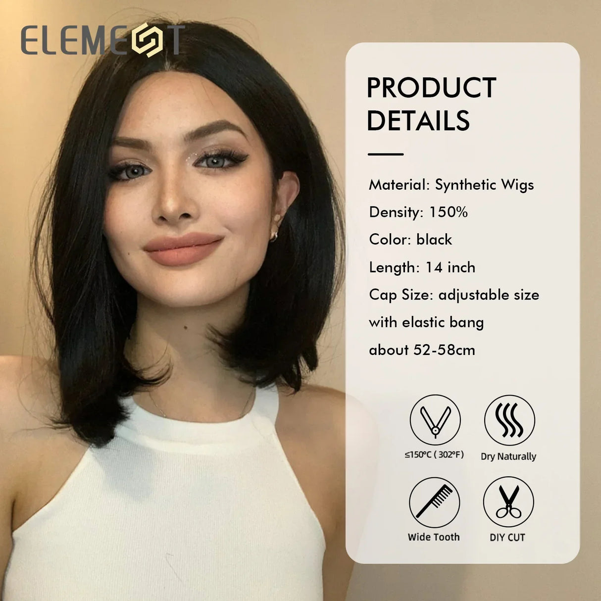 ELEMENT Elegant Part Front Lace Synthetic Wig Short