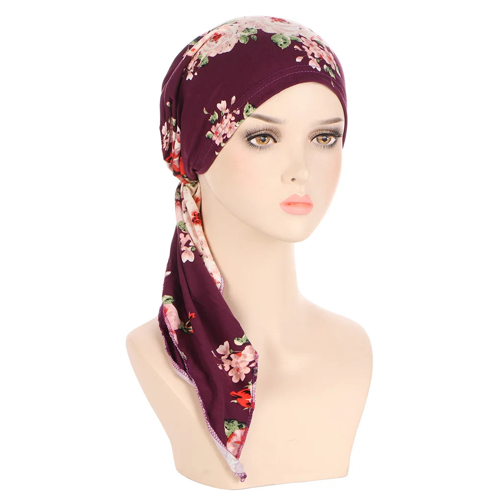Muslims Women Turban Hat Headscarf Cotton Print Flower