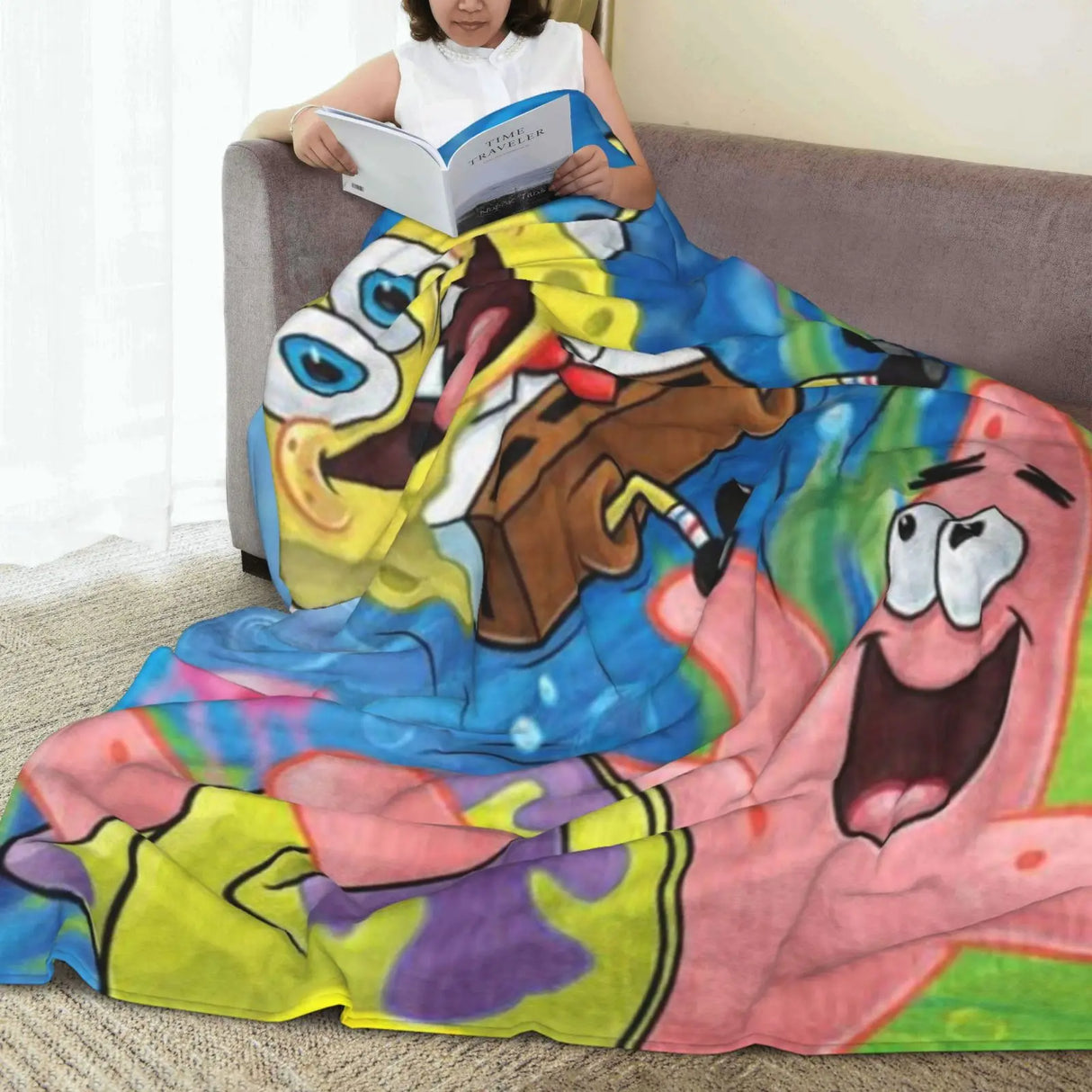 S-SpongeBob Cartoon Soft Plush Blanket,Flannel Blanket Throw Blanket