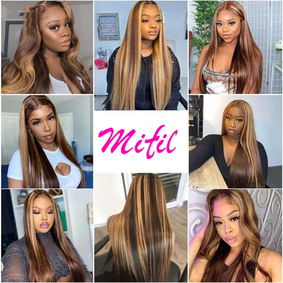 Glueless 13X4 Highlight Wig Straight Lace Front Human