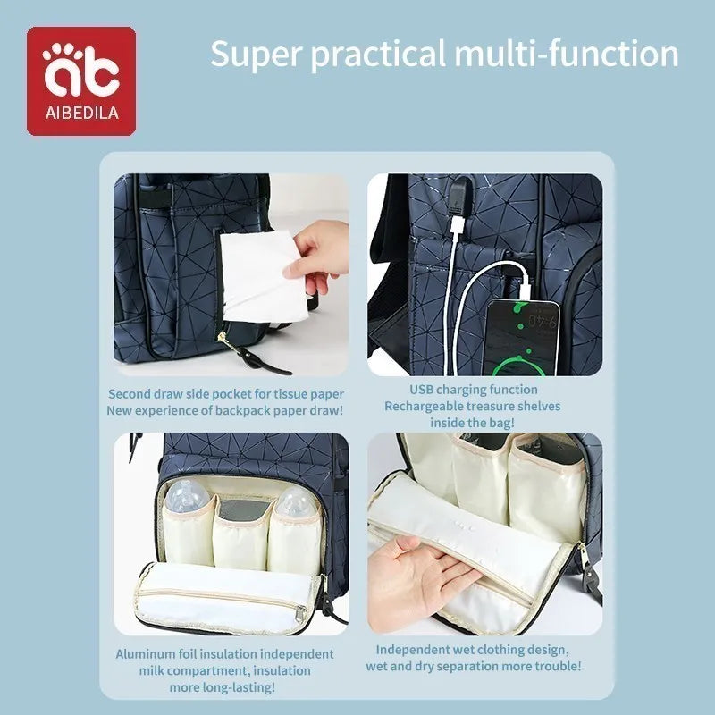 AIBEDILA Mommy Bag Waterproof Large Capacity Fashionable and