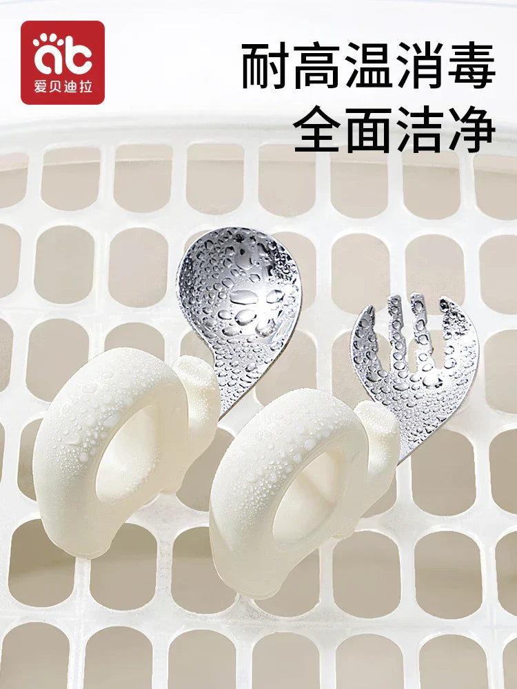 AIBEDILA Newborn Feeding Spoon Fork Set Silicone Handle