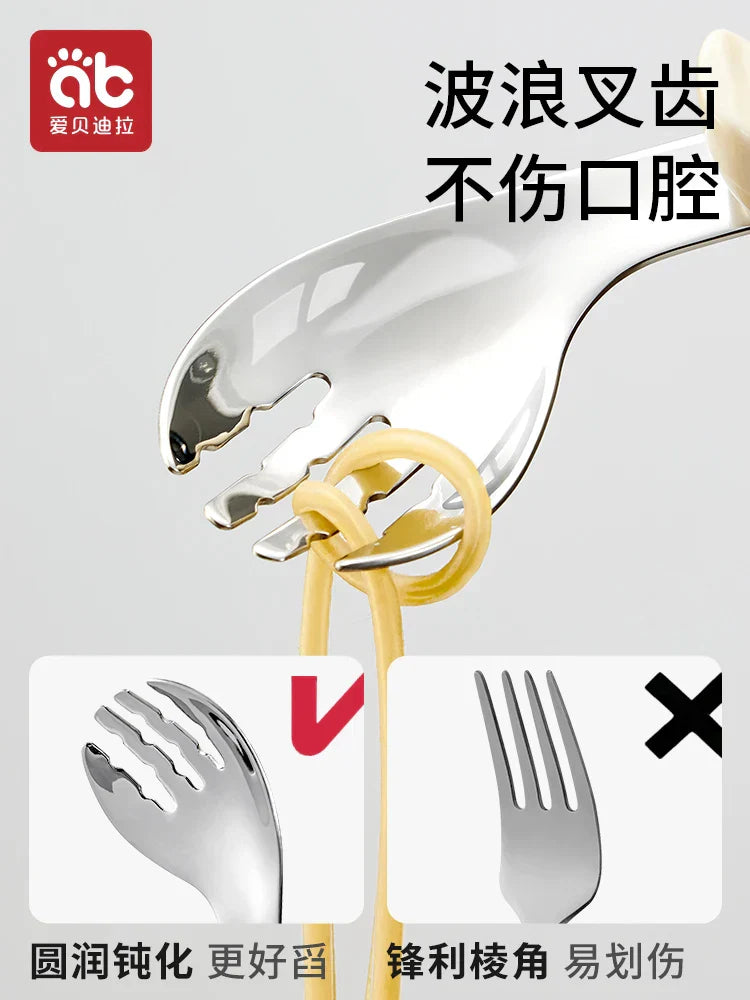 AIBEDILA Newborn Feeding Spoon Fork Set Silicone Handle