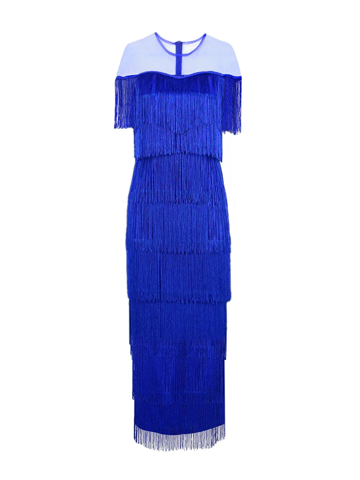AOMEI Plus Size Women Tassel Dress Mesh Patchwork