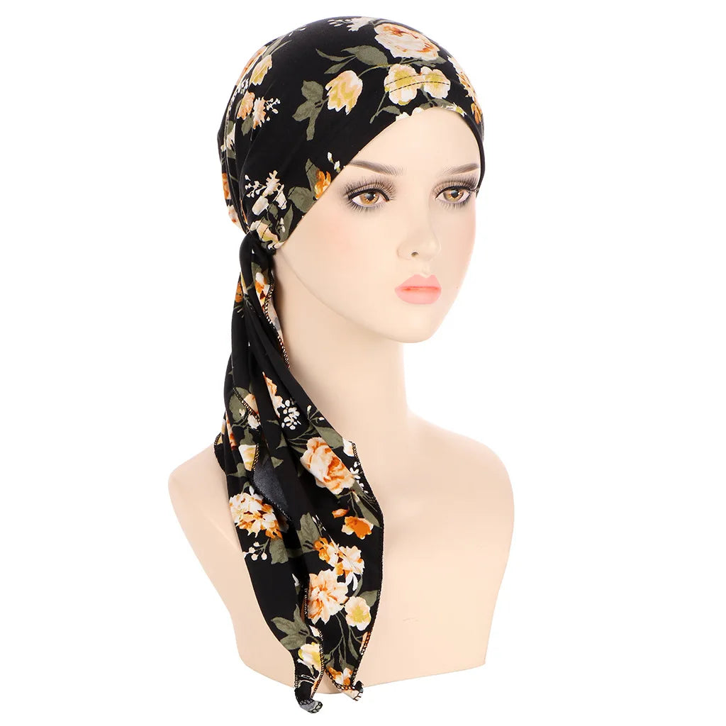 Muslims Women Turban Hat Headscarf Cotton Print Flower