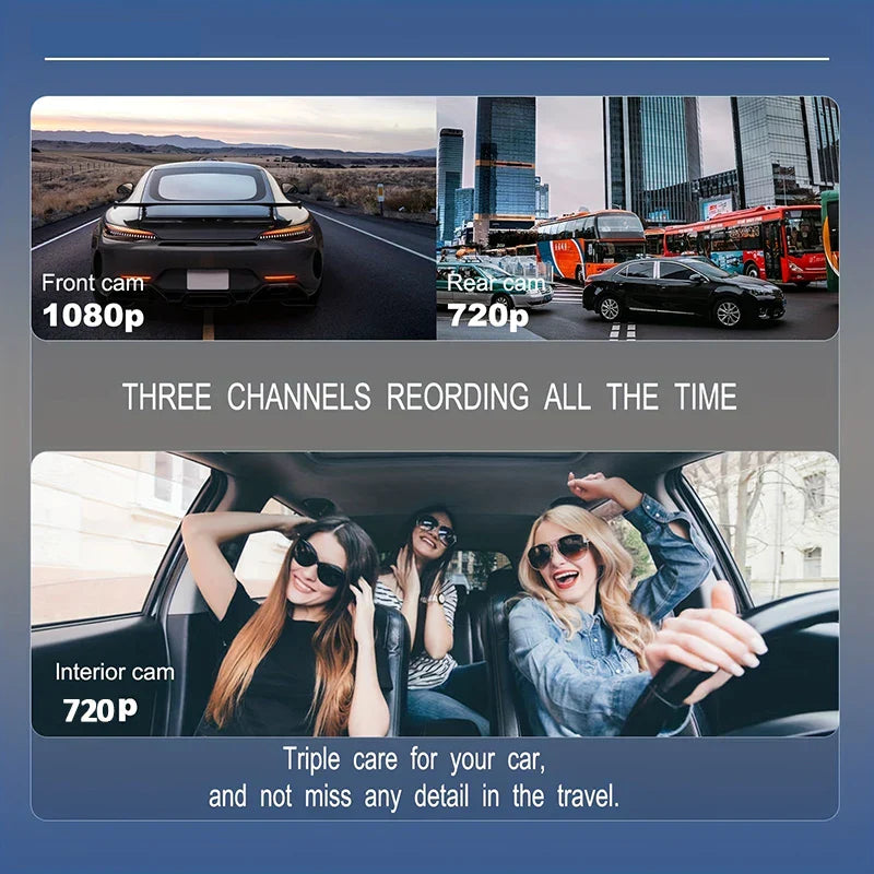 3 Channel WiFi Dash Cam for Cars Camera