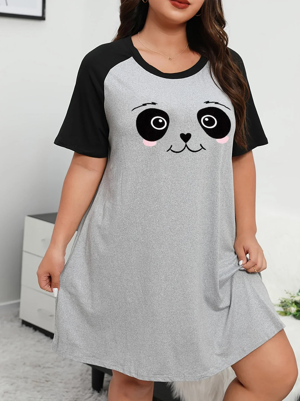 Plus Size Fashion Loungewear Dress, Women's Plus Cartoon