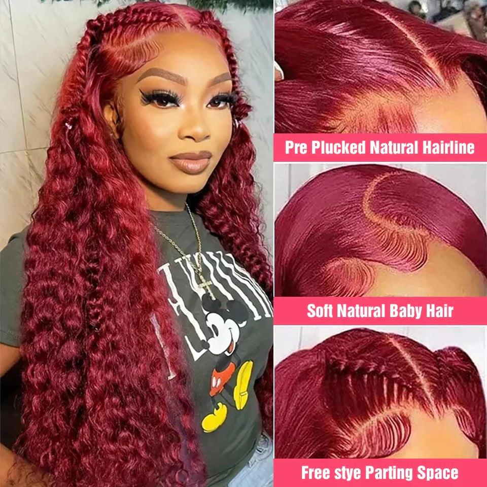 Curly Burgundy 13x6 HD Lace Frontal Wig Human