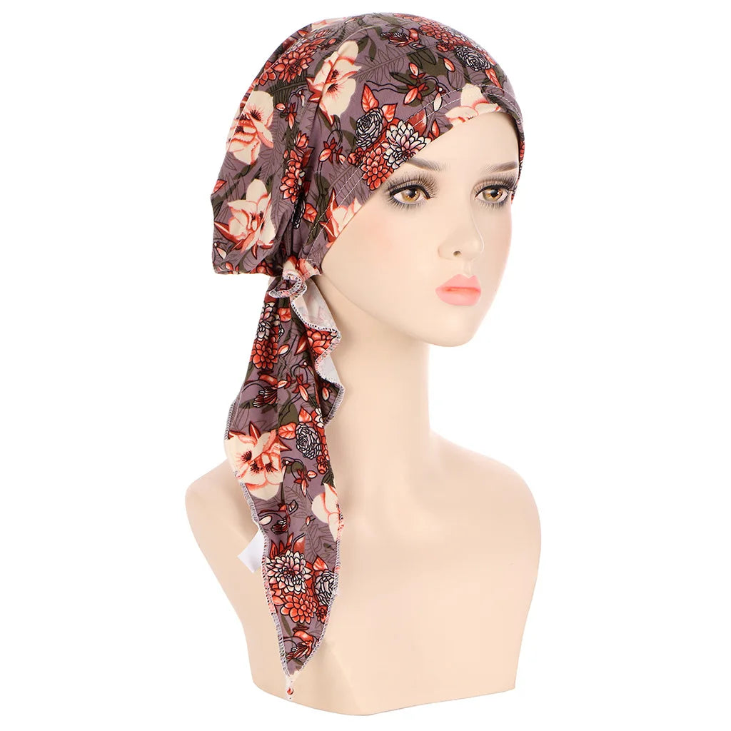 Muslims Women Turban Hat Headscarf Cotton Print Flower