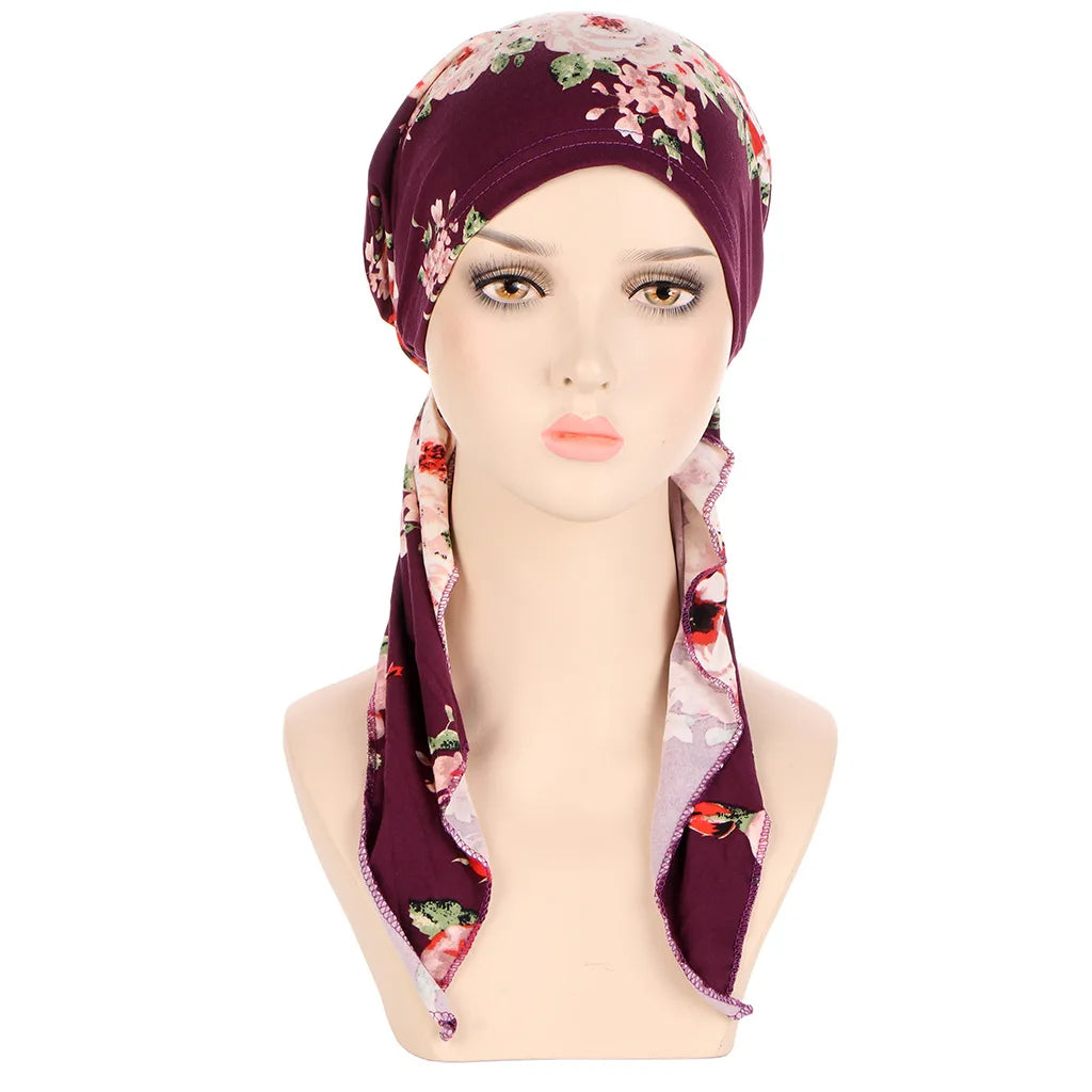 Muslims Women Turban Hat Headscarf Cotton Print Flower