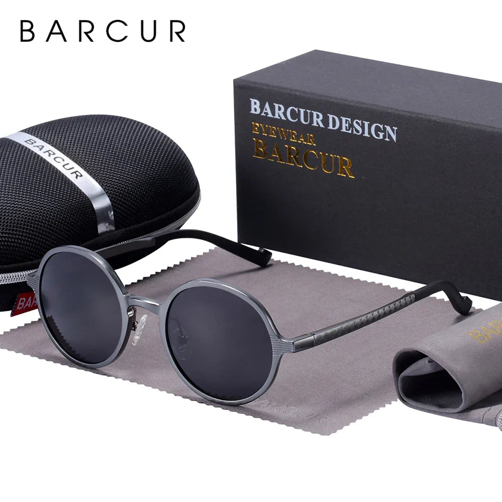 BARCUR Brand Light Weight Round Sunglasses Luxury Brand