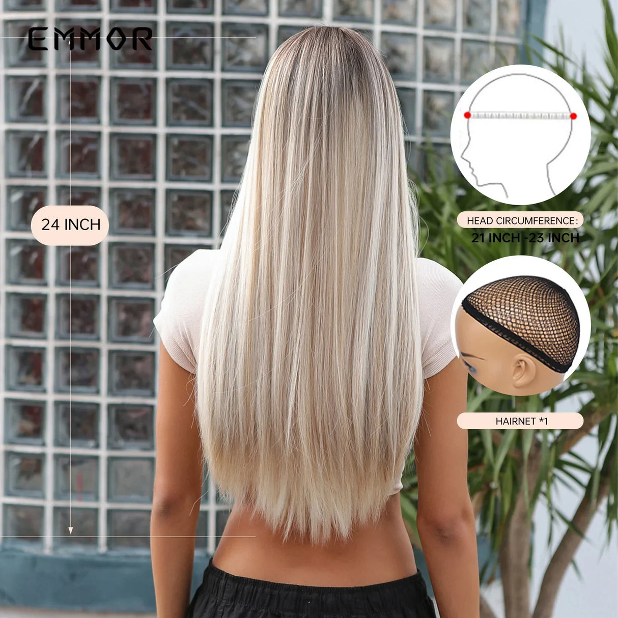Emmor Long Platinum Blonde White Wig with Bang