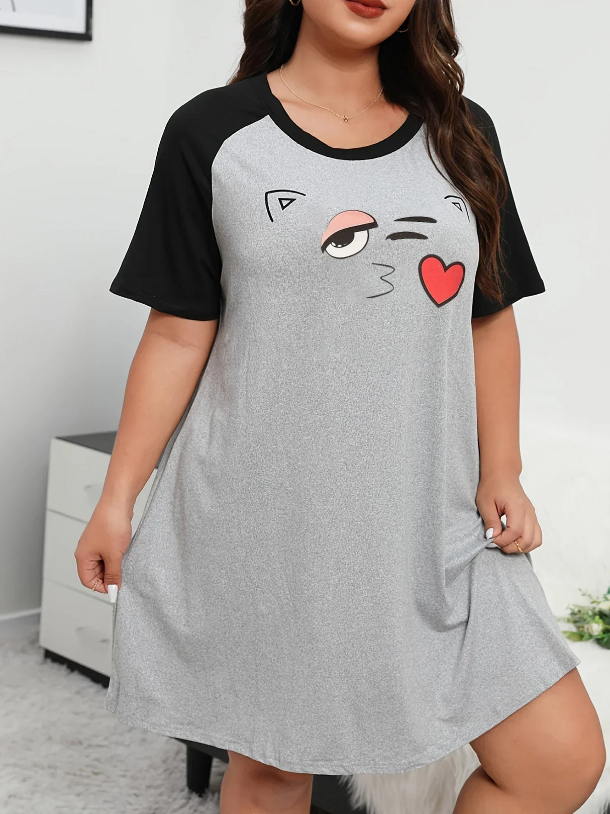 Plus Size Fashion Loungewear Dress, Women's Plus Cartoon