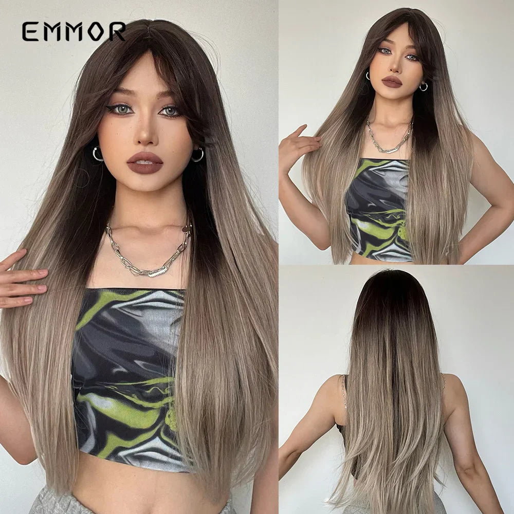 Emmor Long Platinum Blonde White Wig with Bang