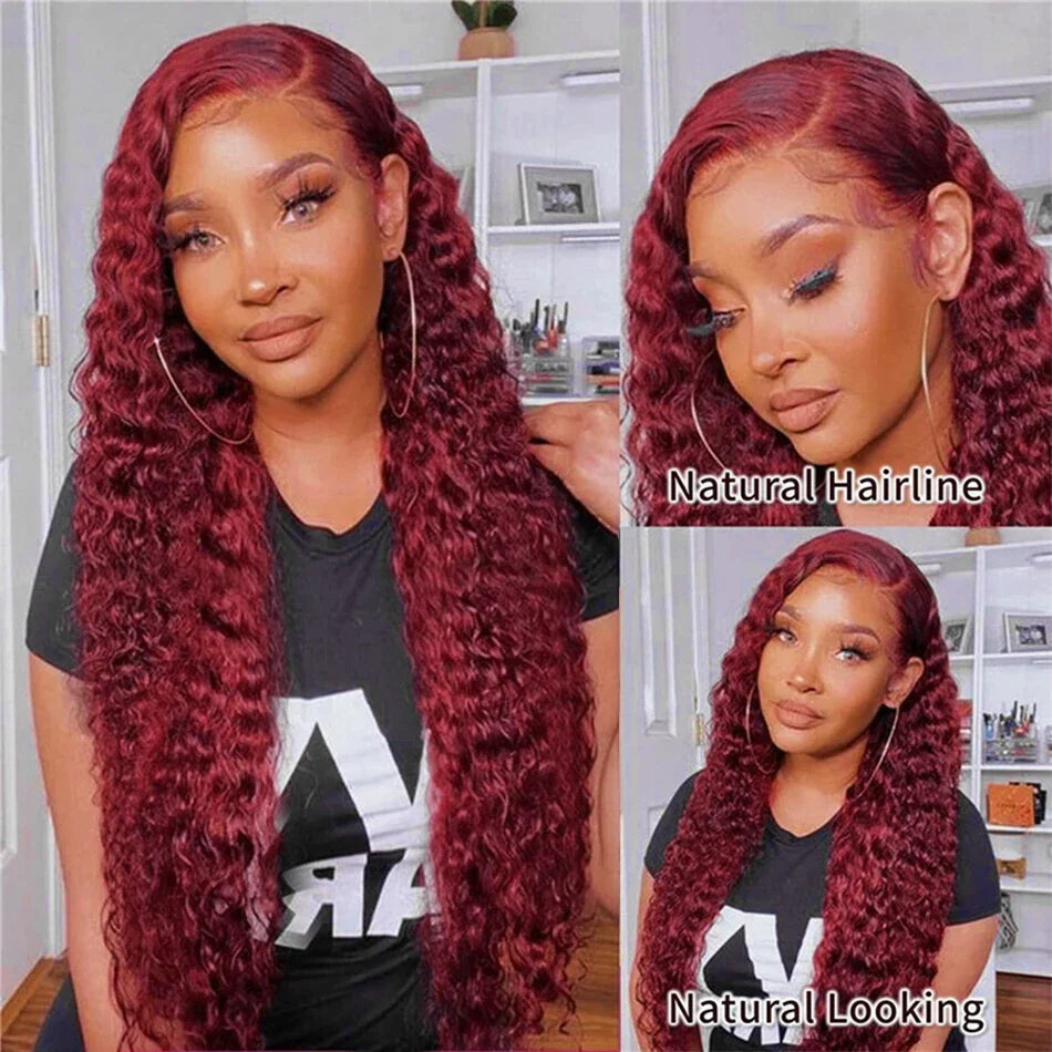 Curly Burgundy 13x6 HD Lace Frontal Wig Human