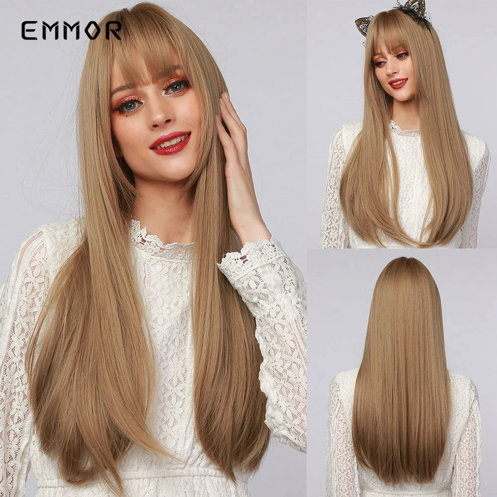 Emmor Long Platinum Blonde White Wig with Bang