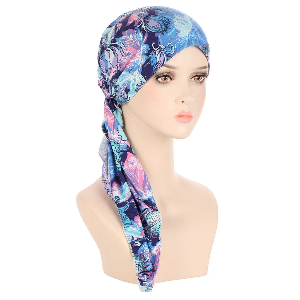 Muslims Women Turban Hat Headscarf Cotton Print Flower