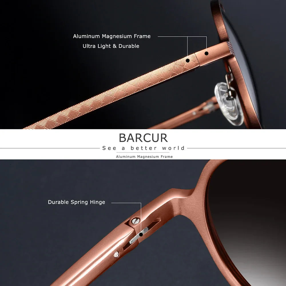 BARCUR Brand Light Weight Round Sunglasses Luxury Brand