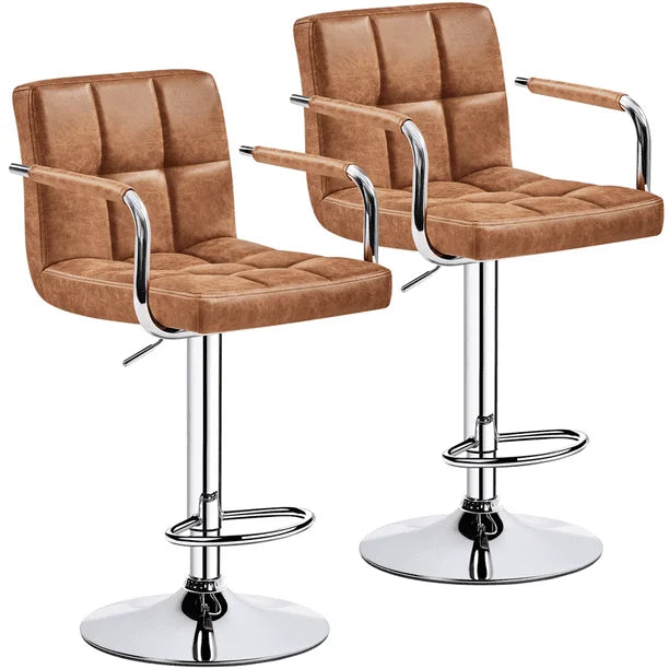 Adjustable Modern Faux Leather Bar Stools with Swivel,