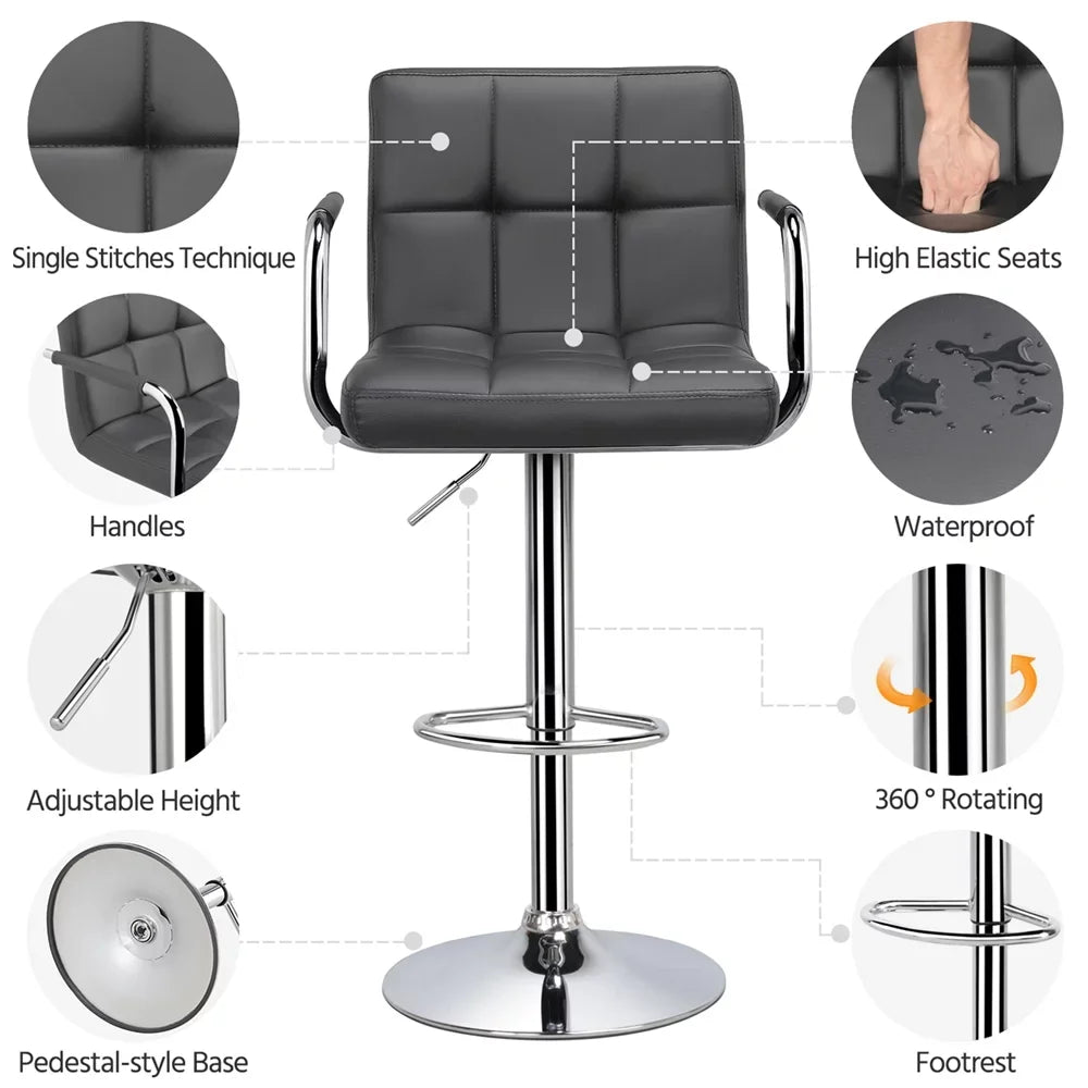 Adjustable Modern Faux Leather Bar Stools with Swivel,