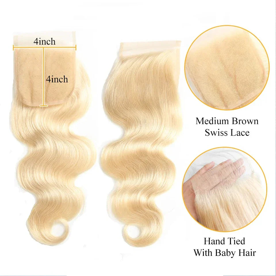 613 Blonde Body Wave Human Hair Lace Closure