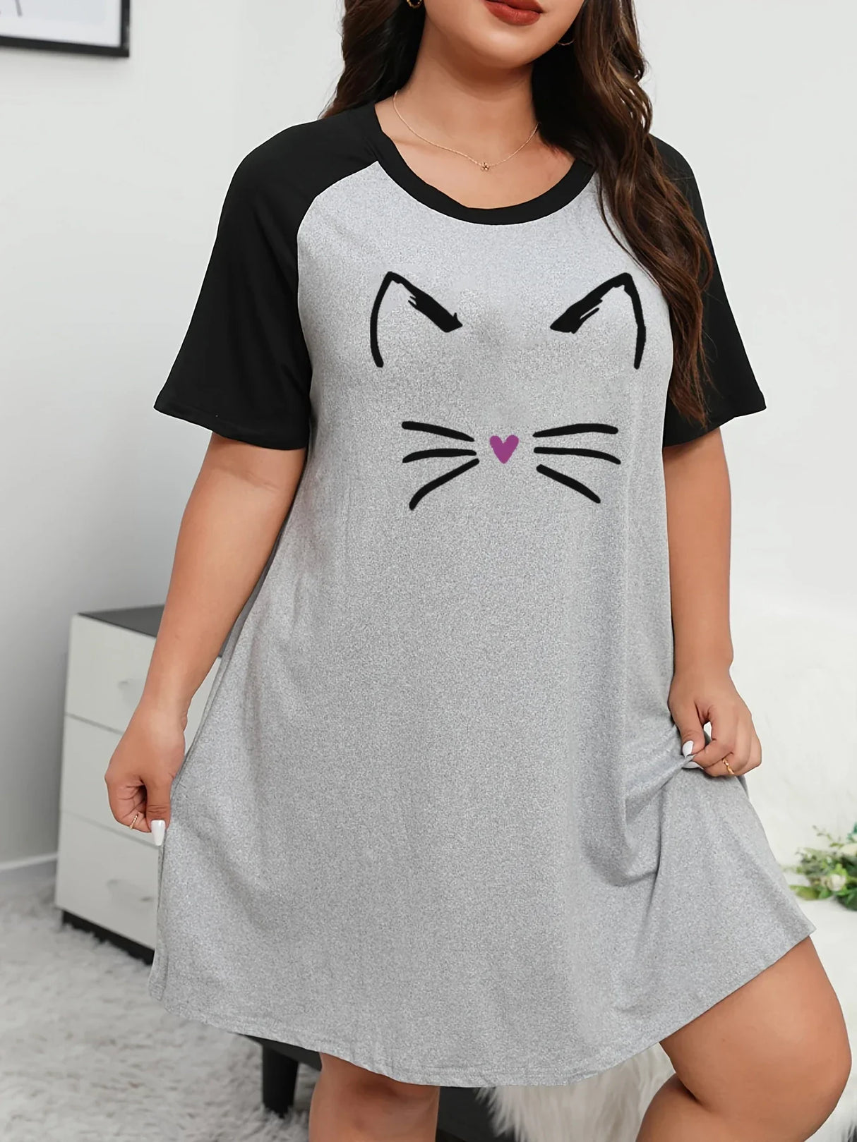 Plus Size Fashion Loungewear Dress, Women's Plus Cartoon