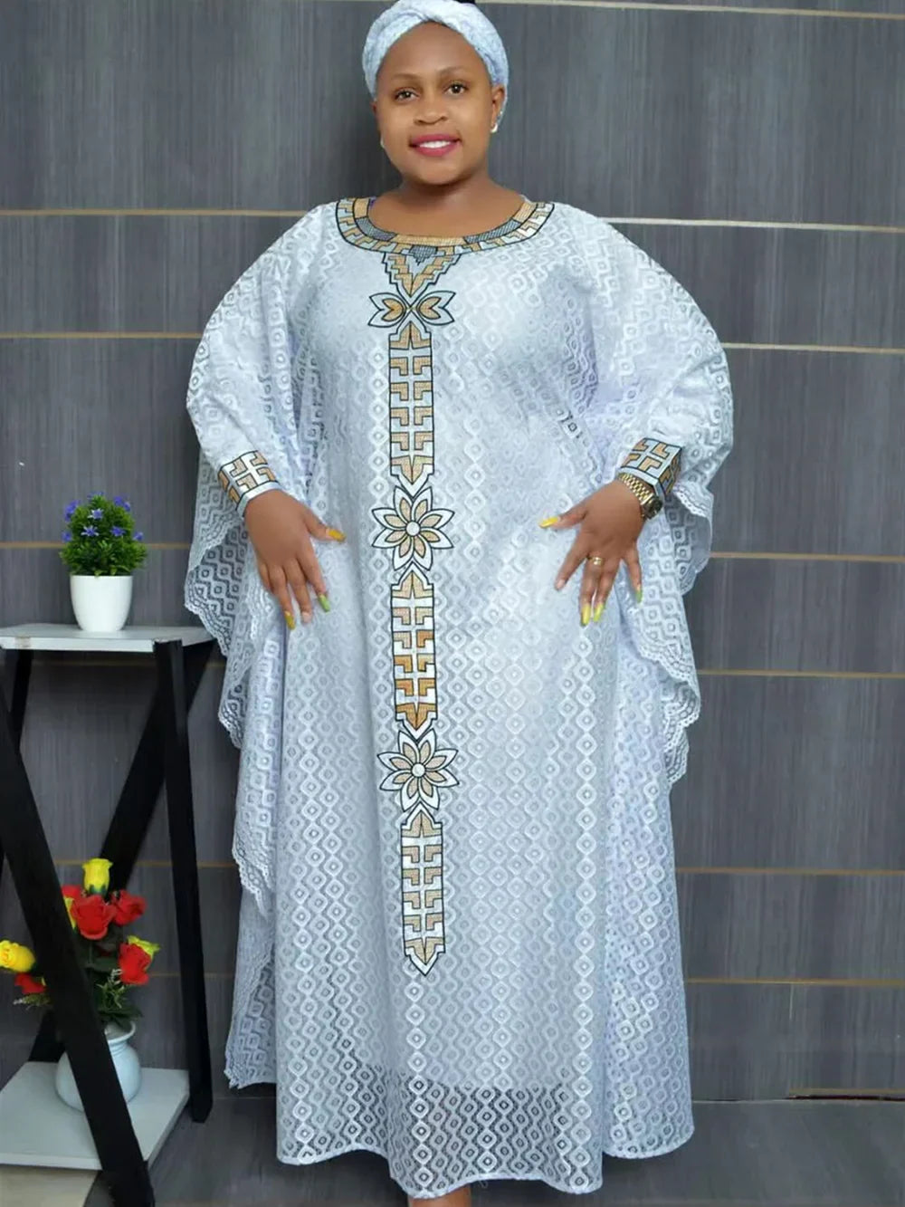 African Dresses for Women Muslim Fashion Lace Boubou