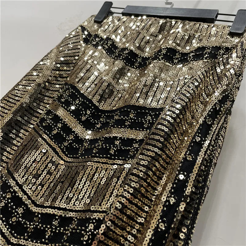 Autumn Retro Sequined X Long Skirt Vintage Beading