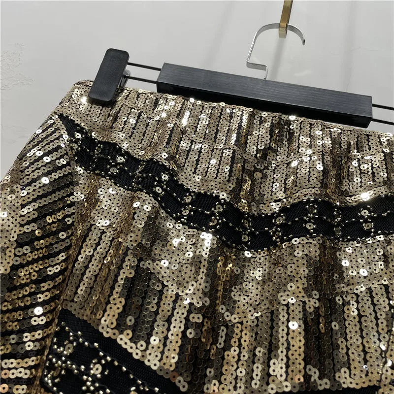Autumn Retro Sequined X Long Skirt Vintage Beading