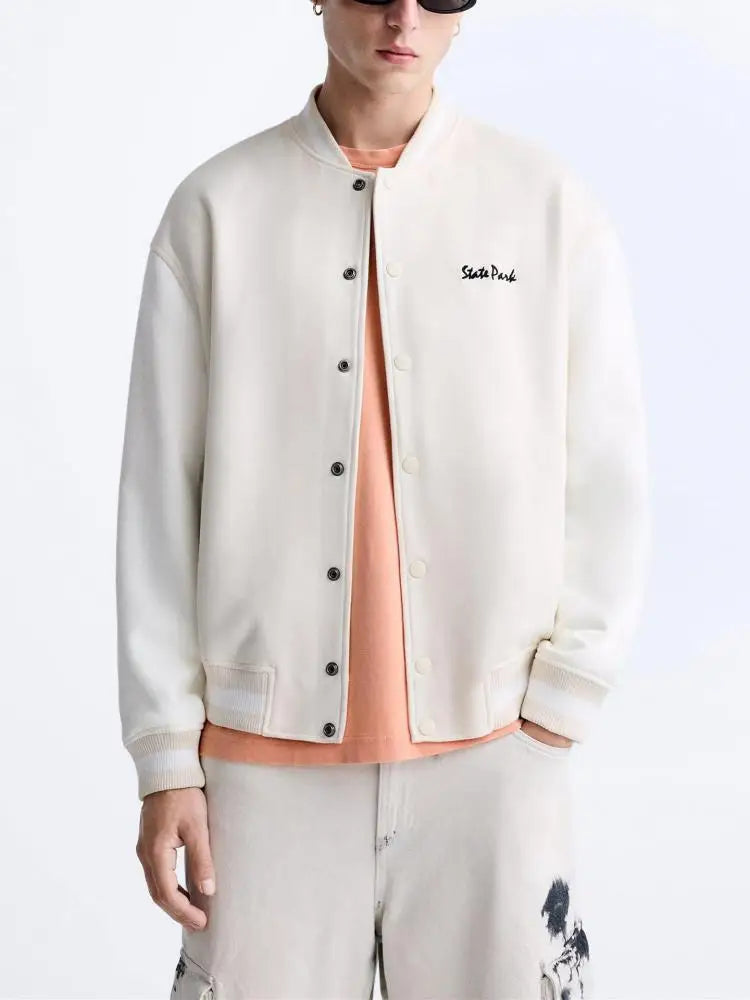 Autumn Suede Baseball Jacket Solid Color Towel Embroidered