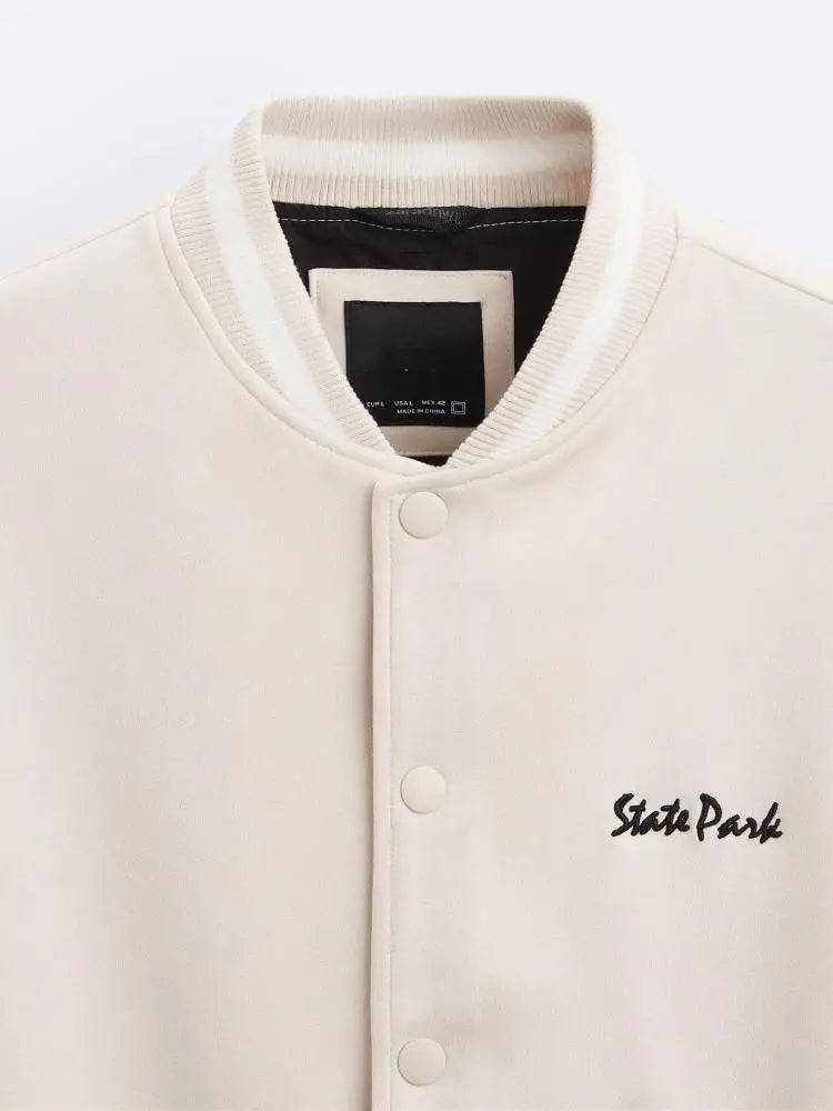 Autumn Suede Baseball Jacket Solid Color Towel Embroidered