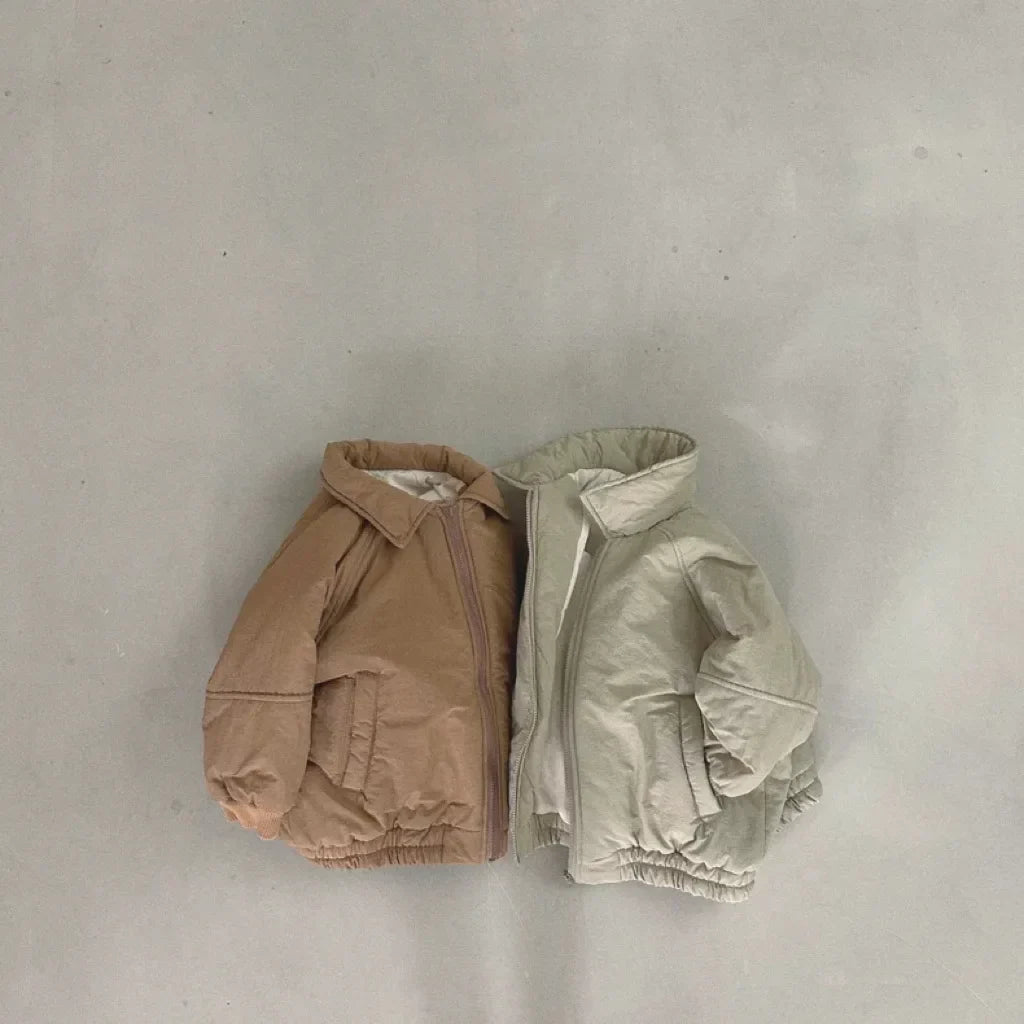Autumn Winter Baby Retro Solid Lapel Cotton-padded Thick