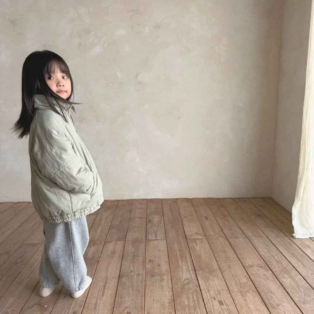 Autumn Winter Baby Retro Solid Lapel Cotton-padded Thick