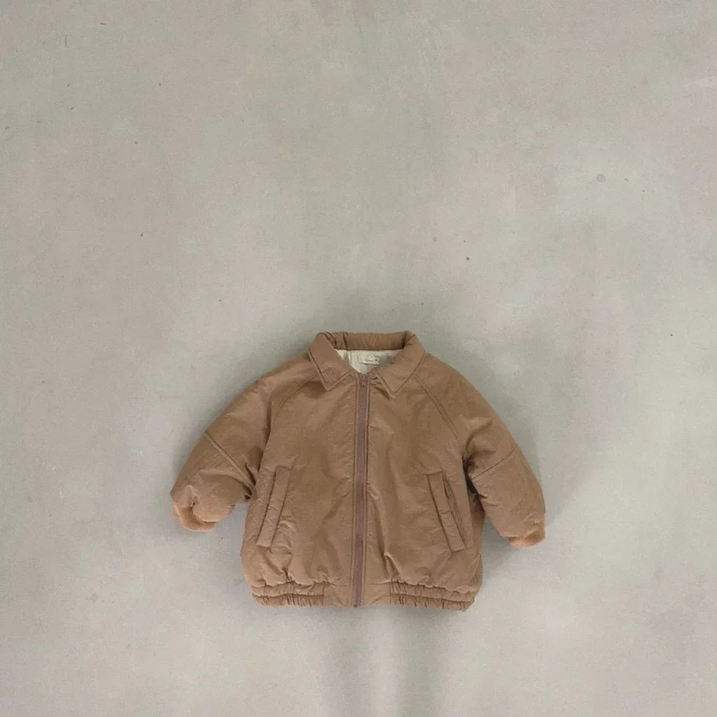 Autumn Winter Baby Retro Solid Lapel Cotton-padded Thick