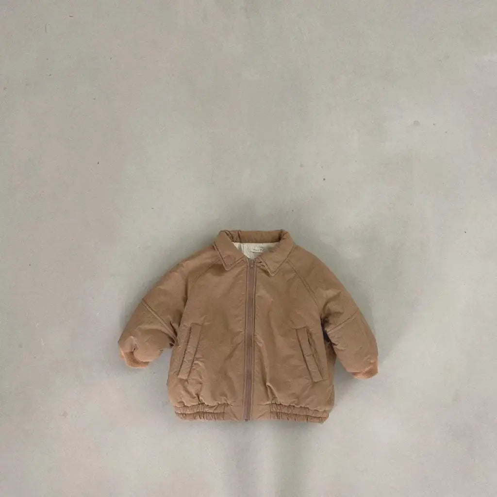 Autumn Winter Baby Retro Solid Lapel Cotton-padded Thick