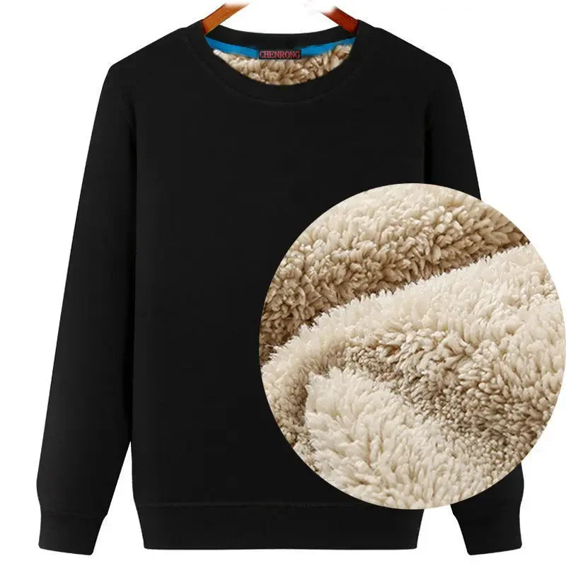 Autumn Winter Mens Fleece Sweatshirts Fuzzy Hoodless Wool