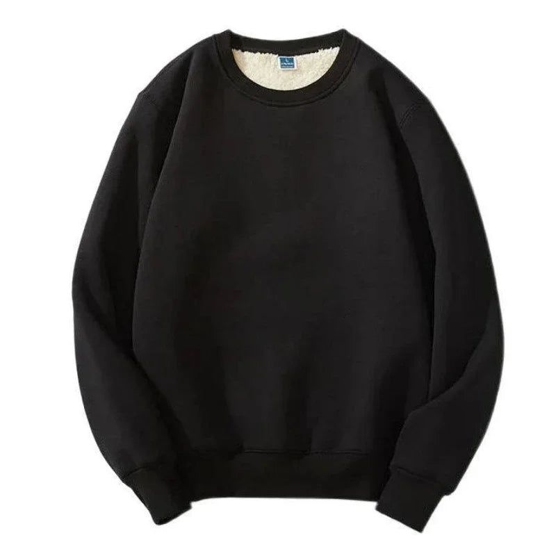 Autumn Winter Mens Fleece Sweatshirts Fuzzy Hoodless Wool