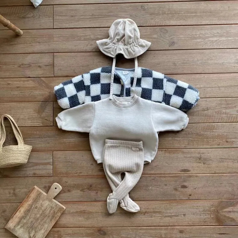 Autumn Winter Toddler Boy Girl Thicken Plaid Cotton