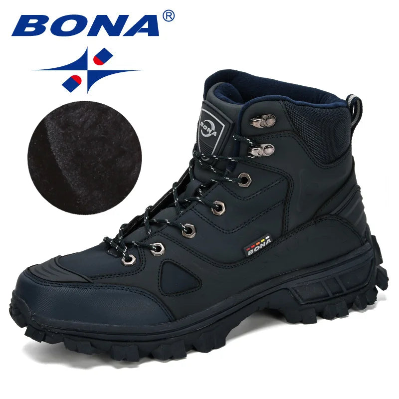 BONA New Designers Leather Hiking Shoes Men Winter