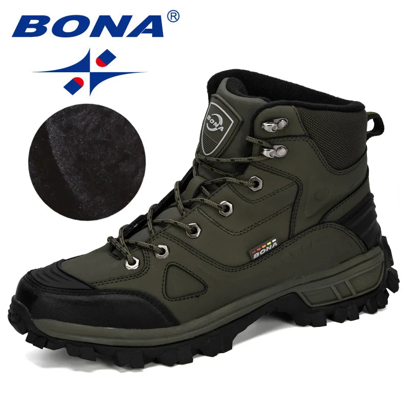 BONA New Designers Leather Hiking Shoes Men Winter