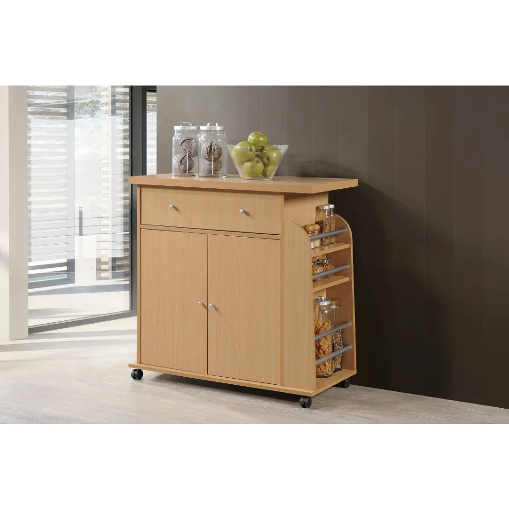 BOUSSAC Kitchen Cart with Spice Rack & Towel Rack, Kitchen Island Table ,Kitchen Cart,Kitchen Islands & Trolleys