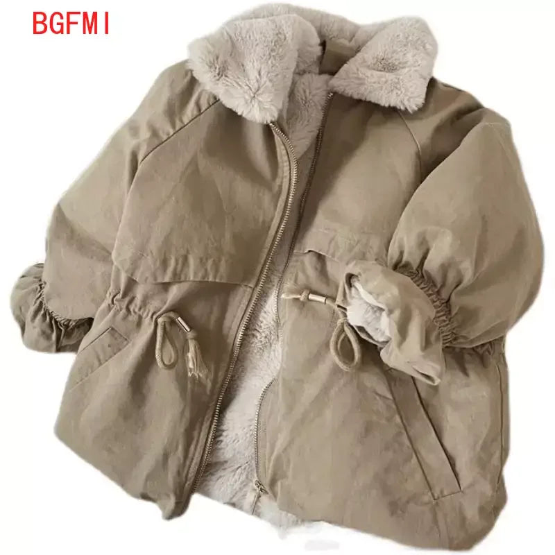 Baby Boys Khaki Lamb Wool Blend Parkas Coat