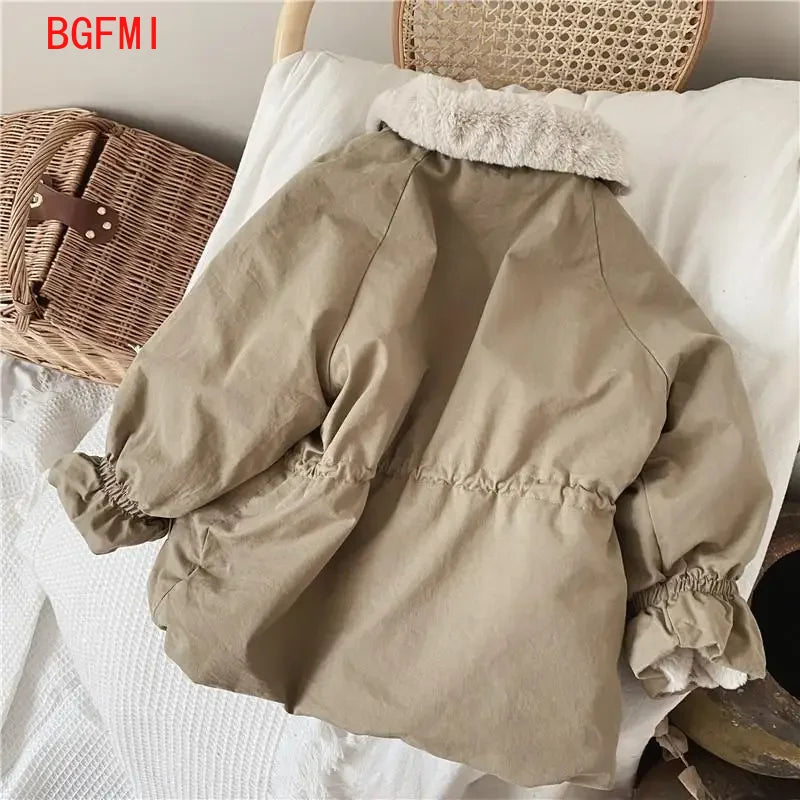 Baby Boys Khaki Lamb Wool Blend Parkas Coat