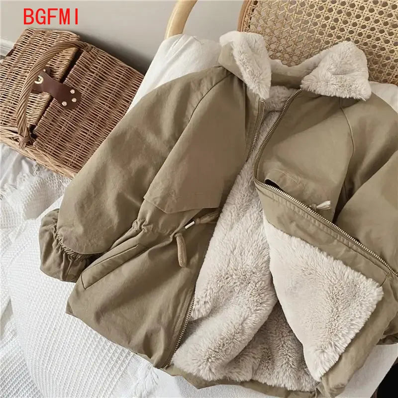 Baby Boys Khaki Lamb Wool Blend Parkas Coat