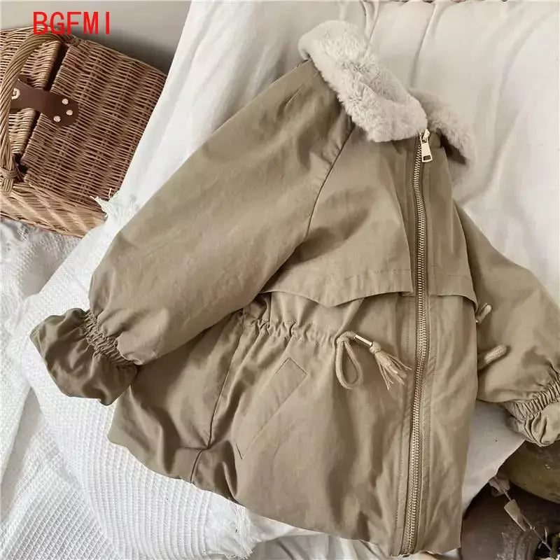 Baby Boys Khaki Lamb Wool Blend Parkas Coat