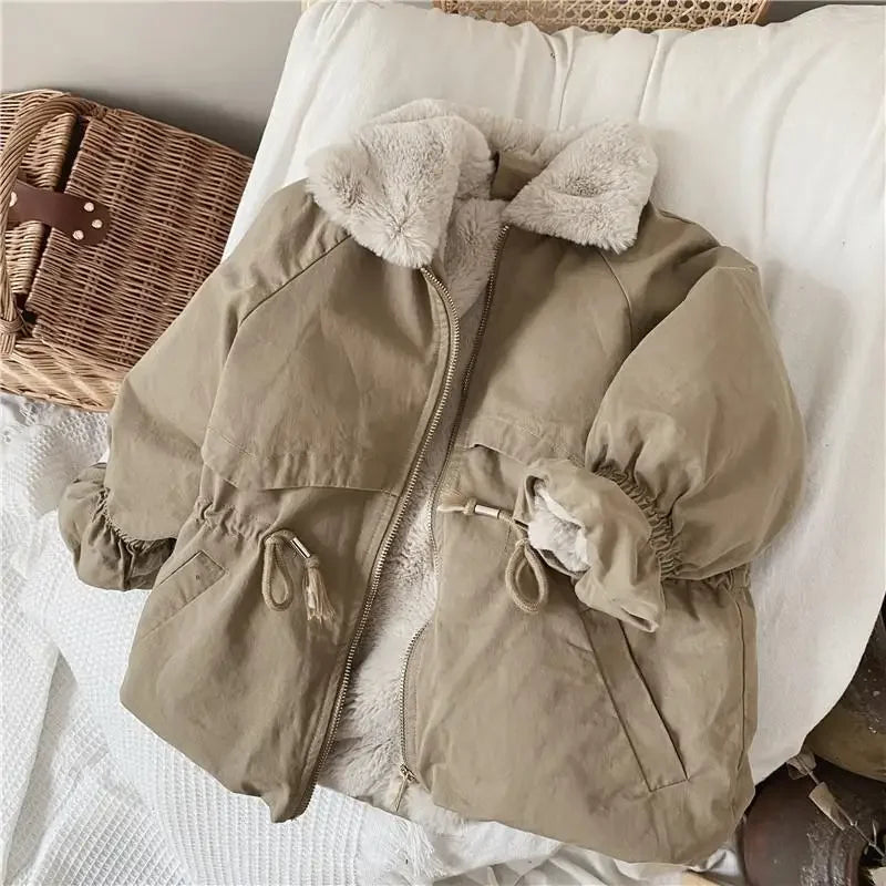 Baby Boys Khaki Lamb Wool Blend Parkas Coat