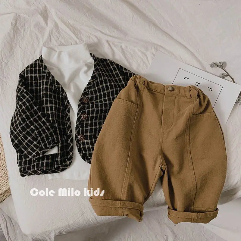 Baby Cotton Hemp Coat Checkered Korean Girls' Coat