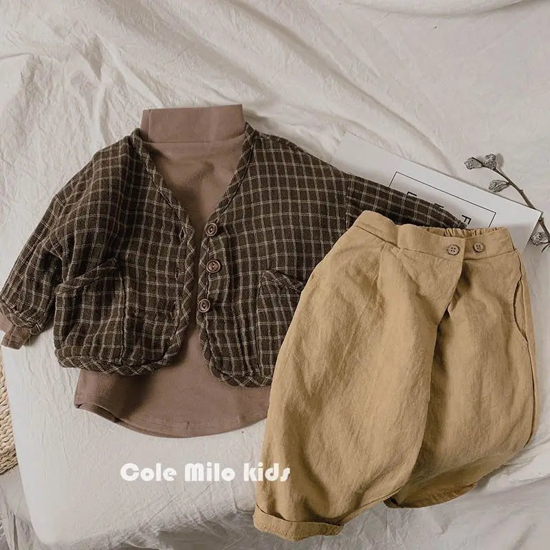 Baby Cotton Hemp Coat Checkered Korean Girls' Coat